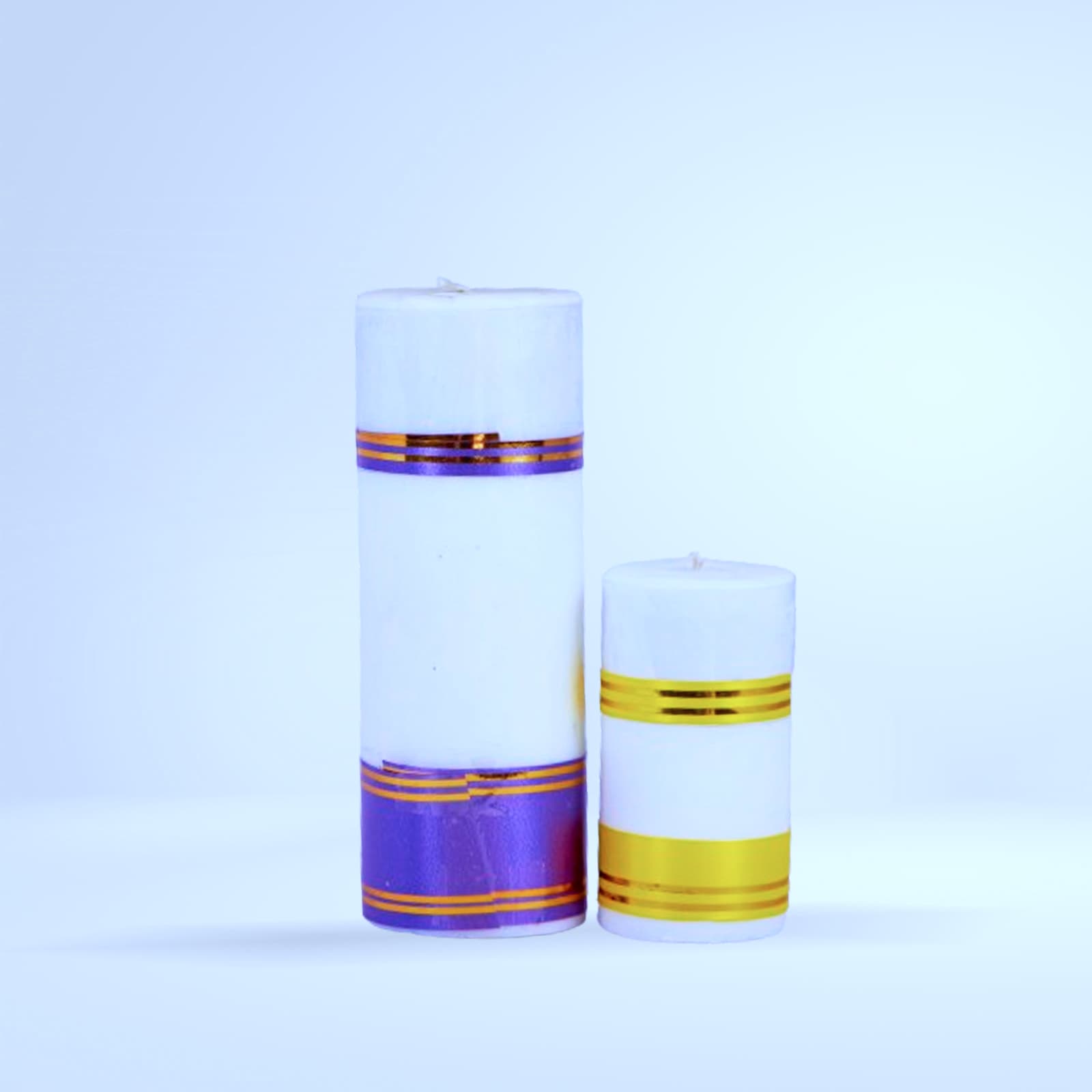 Duo cierges blanc/violet et blanc/or