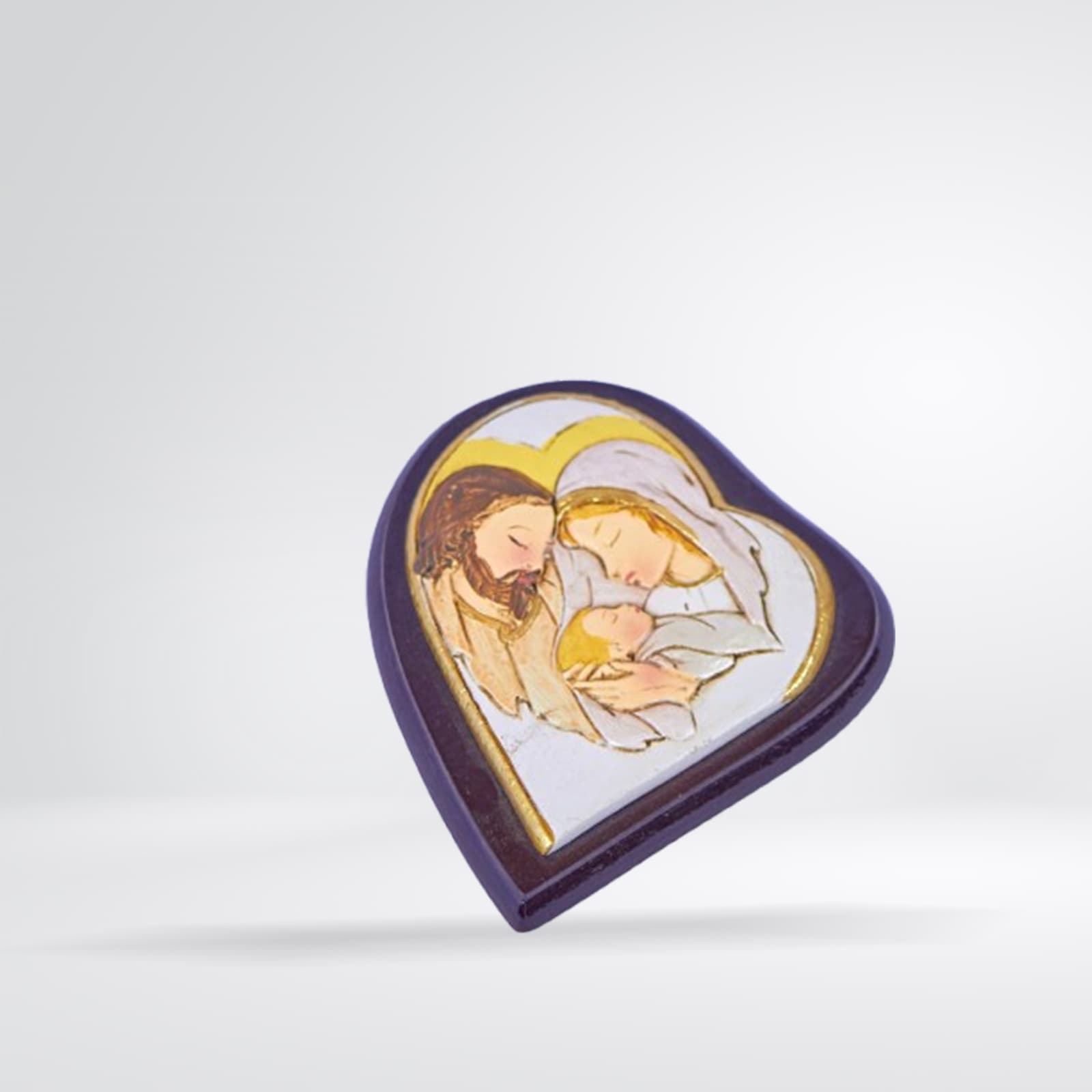 Bas-relief cœur Sainte Famille (violet/or)