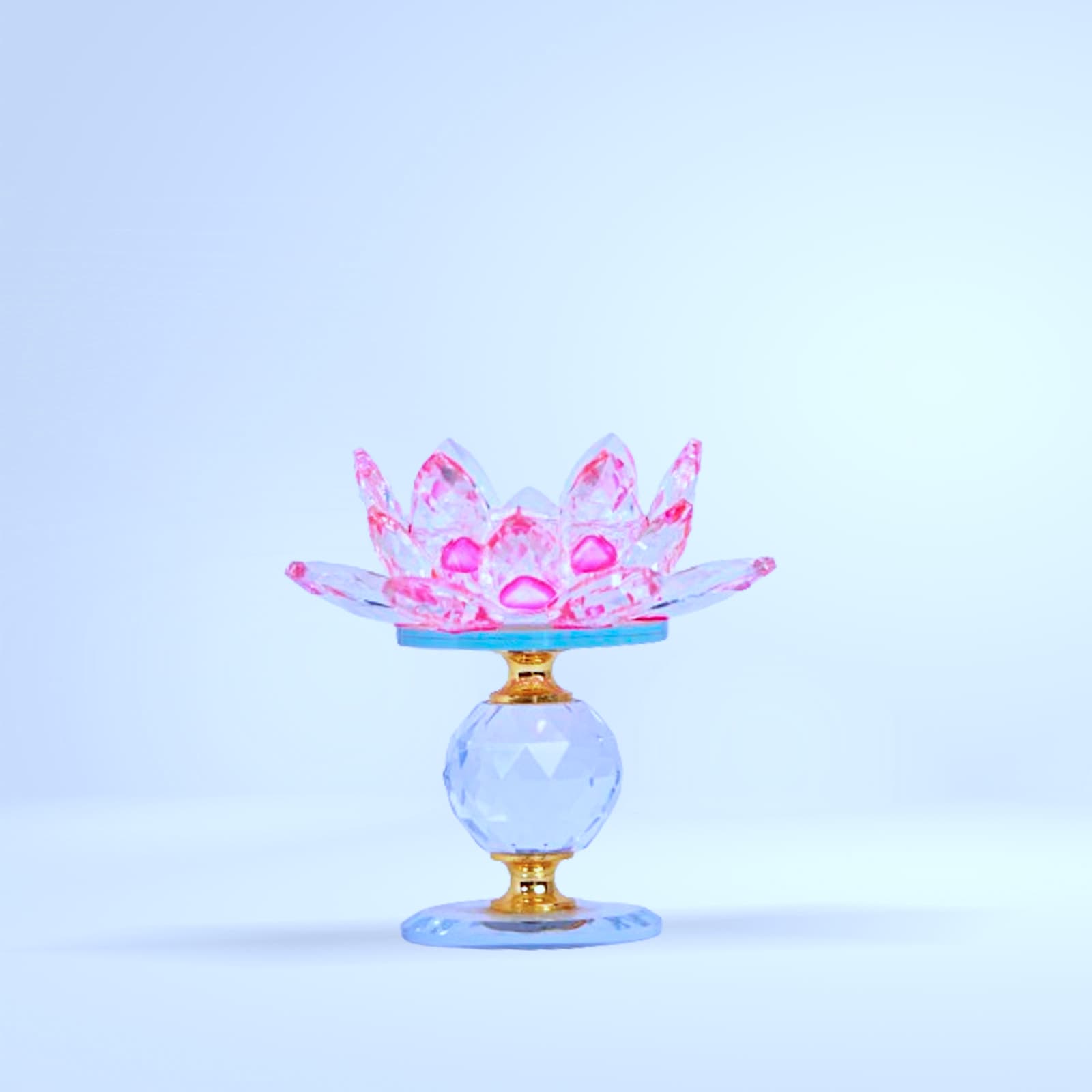 Porte-bougie cristal fleur de lotus (rose/transparent)