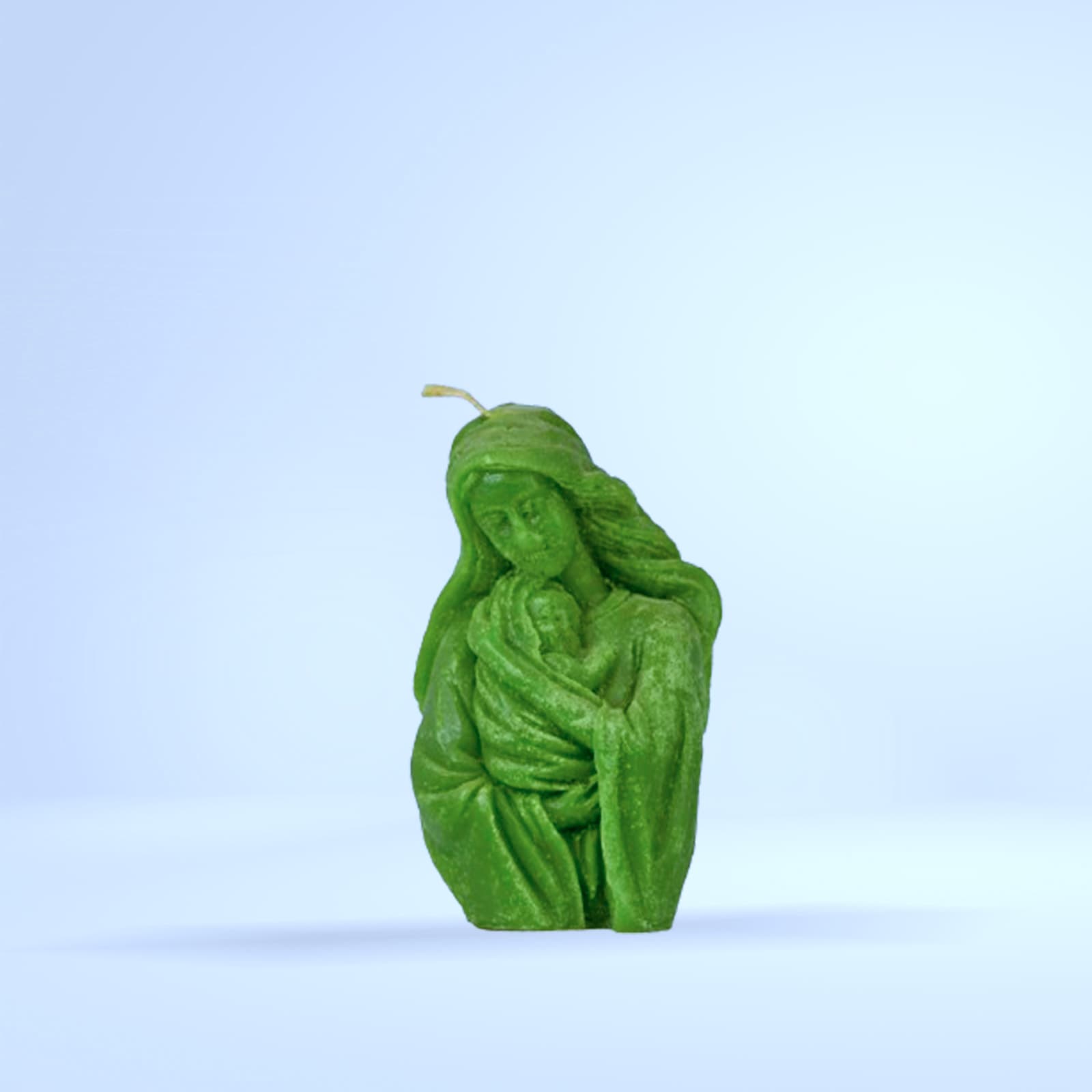 Bougie sculptée verte Vierge à l'Enfant