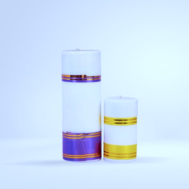 Duo cierges blanc/violet et blanc/or