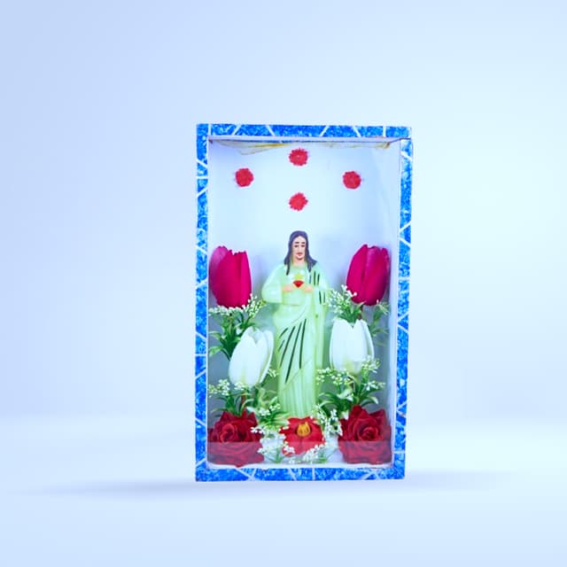 Niche décorative Sacré-Cœur (robe verte, tulipes)