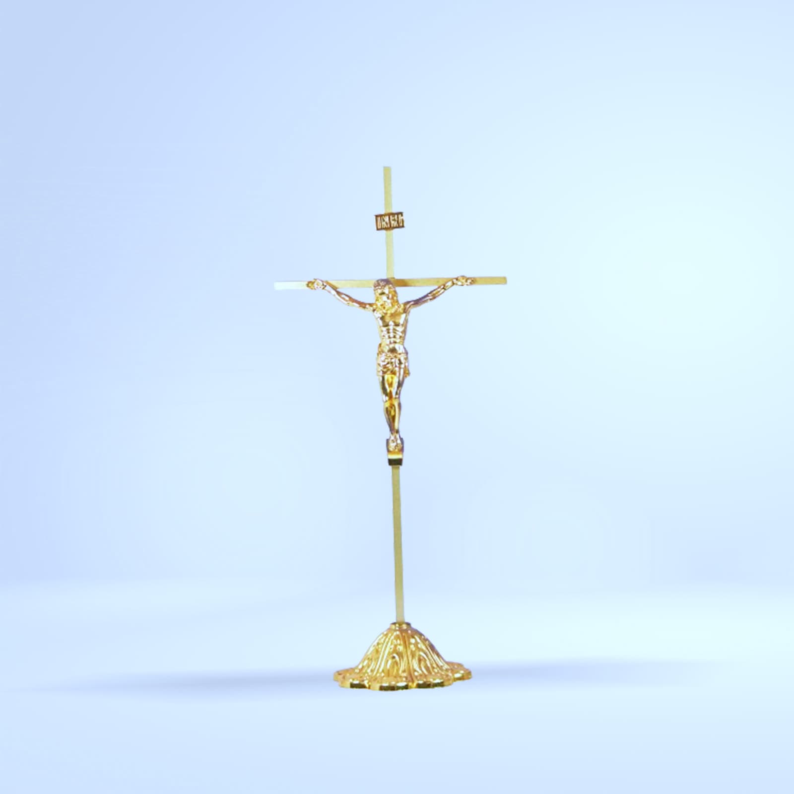 Grand crucifix doré sur pied (style autel)