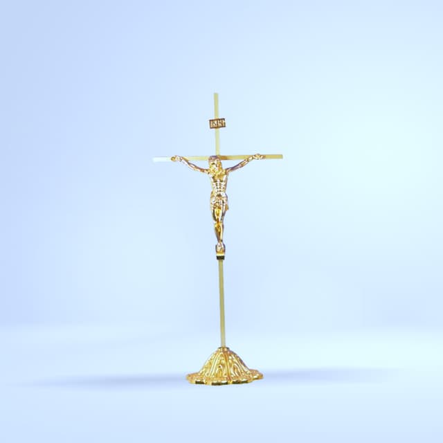 Grand crucifix doré sur pied (style autel)